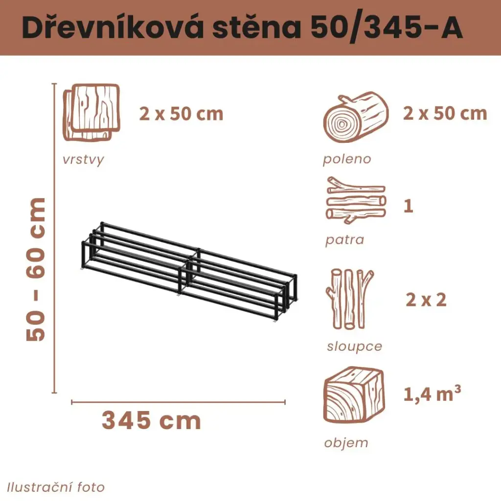 Dřevníková stěna 50/345 cm dvojitá
