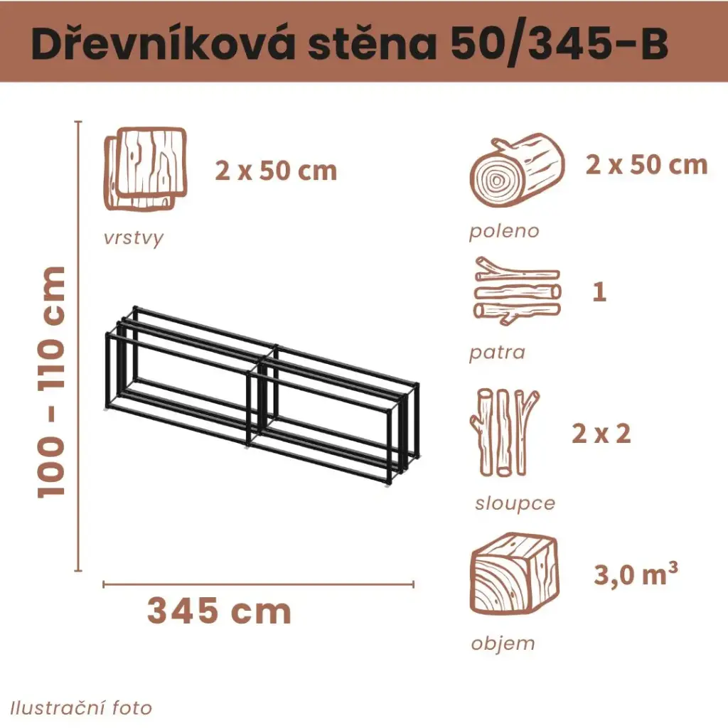 Dřevníková stěna 50/345 cm dvojitá