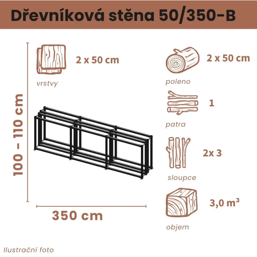 Dřevníková stěna 50/350 cm dvojitá