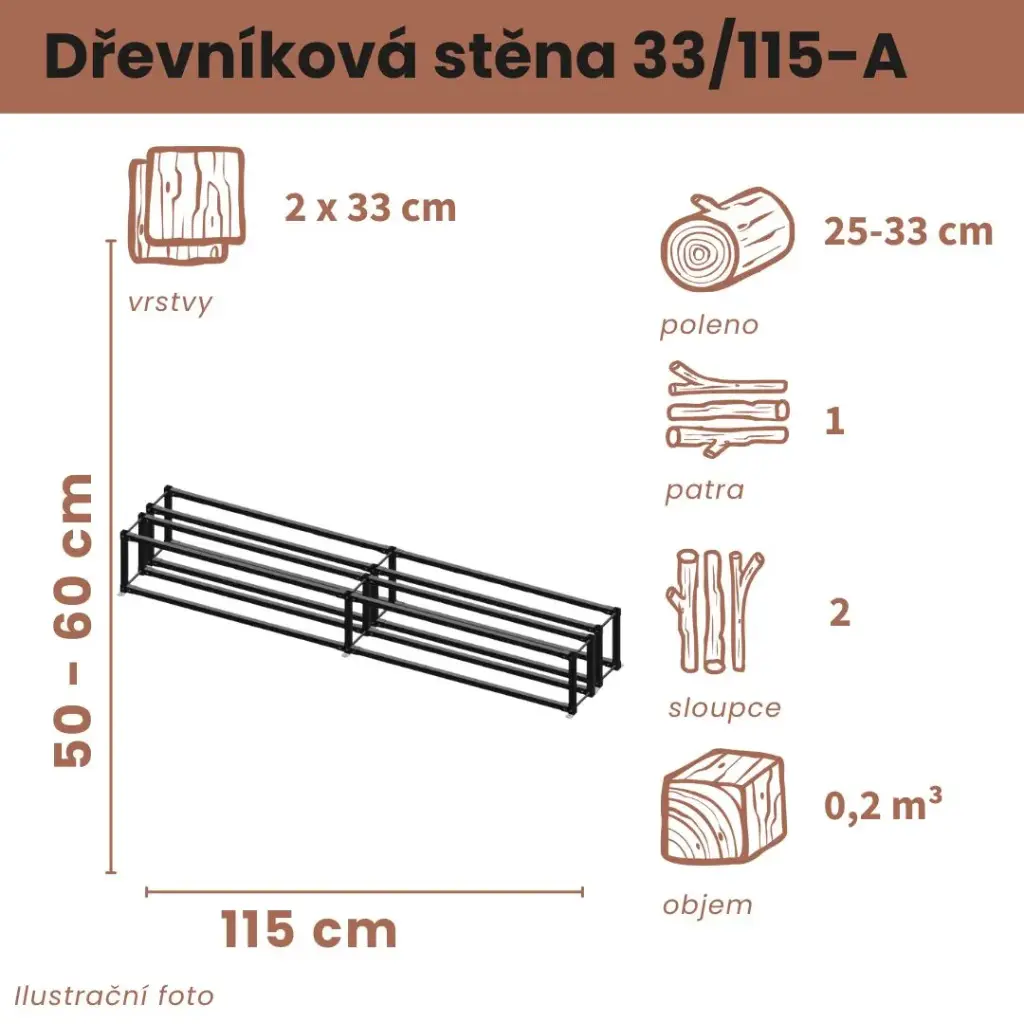 [2x33/115-A] Dřevníková stěna 33/115 cm dvojitá (50 cm, 1 level)