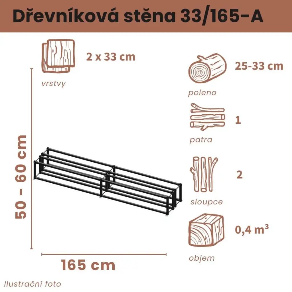 [2x33/165-A] Dřevníková stěna 33/165 cm dvojitá (50 cm, 1 patro)