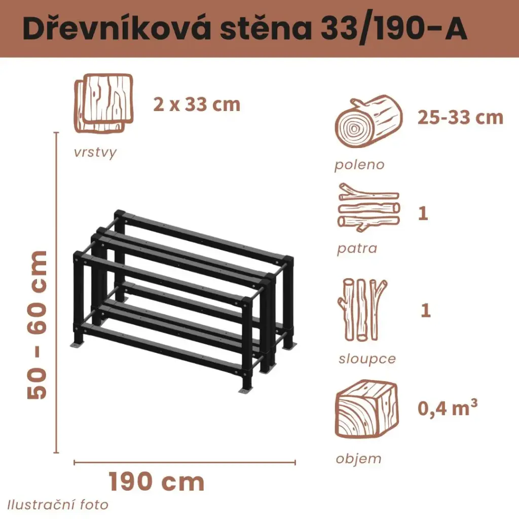 [2x33/190-A] Dřevníková stěna 33/190 cm dvojitá (50 cm, 1 level)