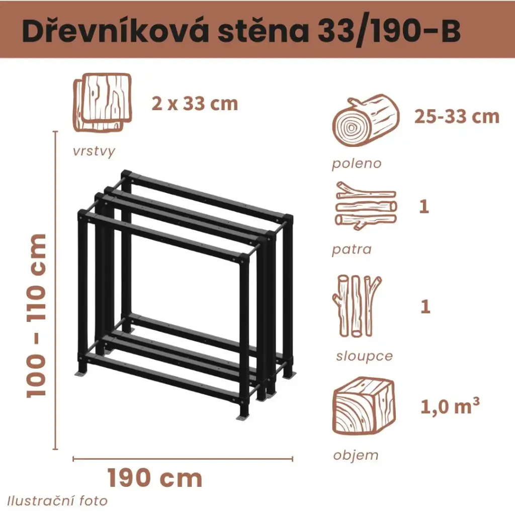 Dřevníková stěna 33/190 cm dvojitá
