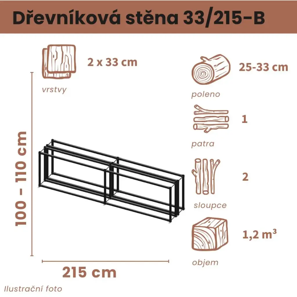 Dřevníková stěna 33/215 cm dvojitá