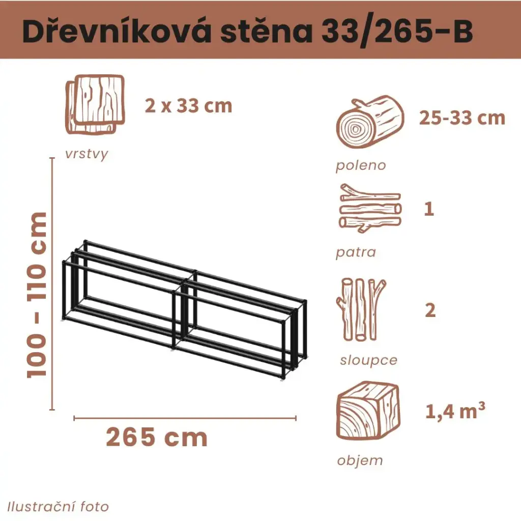 Dřevníková stěna 33/265 cm dvojitá