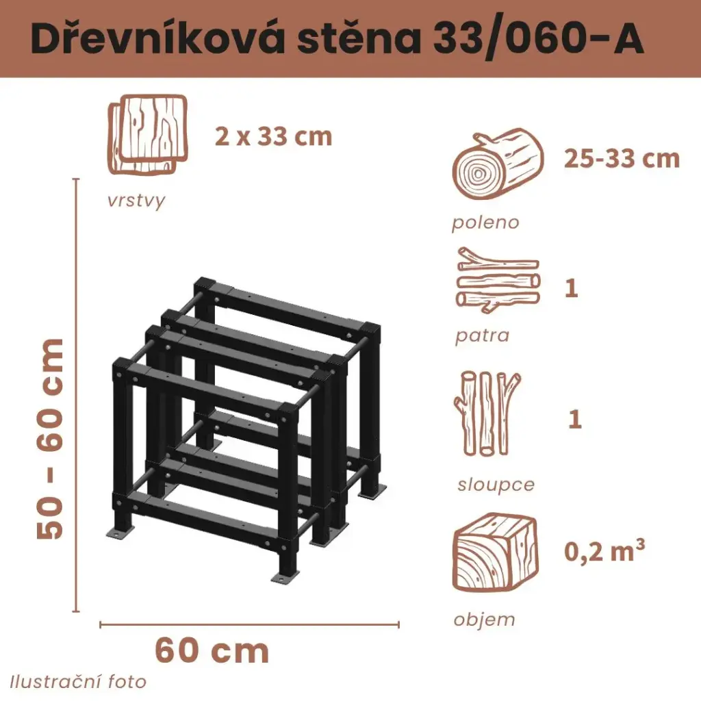 [2x33/060-A] Dřevníková stěna 33/060 cm dvojitá  (50 cm, 1 level)
