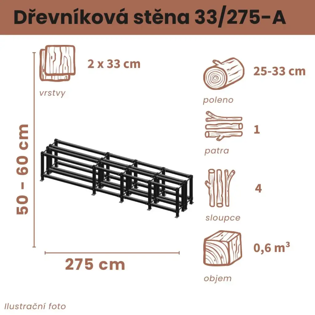[2x33/275-A] Dřevníková stěna 33/275 cm dvojitá  (50 cm, 1 level)