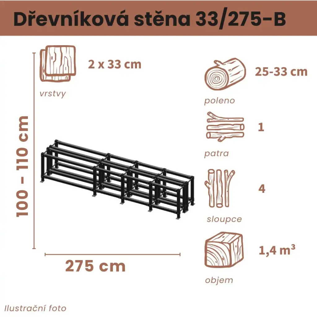 Dřevníková stěna 33/275 cm dvojitá 