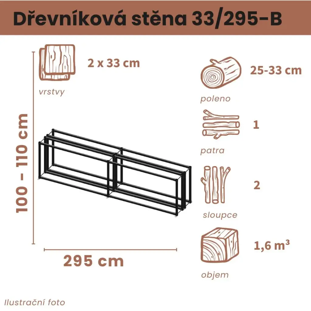 Dřevníková stěna 33/295 cm dvojitá