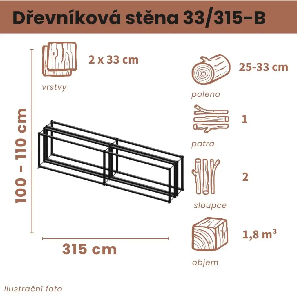 Dřevníková stěna 33/315 cm dvojitá