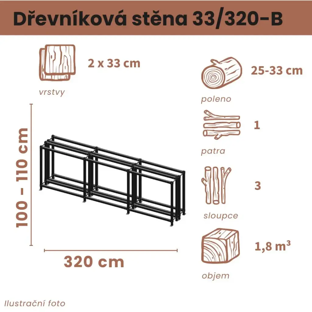 Dřevníková stěna 33/320 cm dvojitá