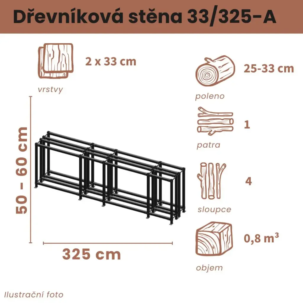 [2x33/325-A] Dřevníková stěna 33/325 cm dvojitá (50 cm, 1 patro)