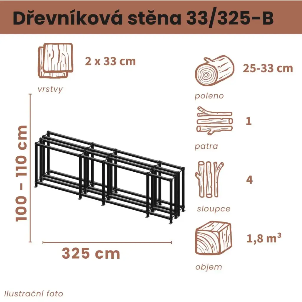 Dřevníková stěna 33/325 cm dvojitá