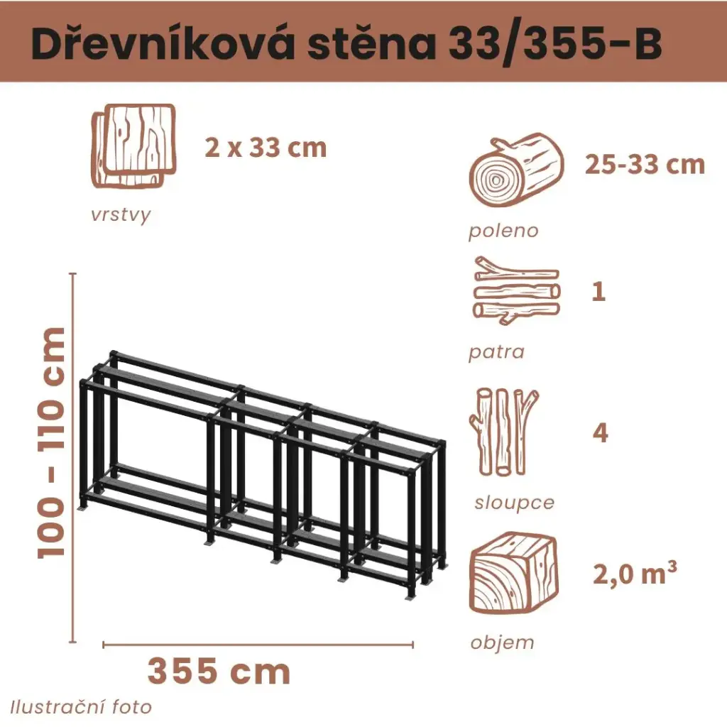 Dřevníková stěna 33/355 cm dvojitá