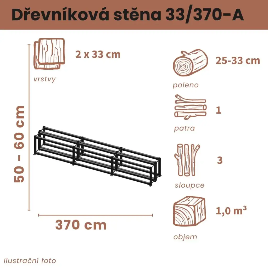 [2x33/370-A] Dřevníková stěna 33/370 cm dvojitá (50 cm, 1 patro)