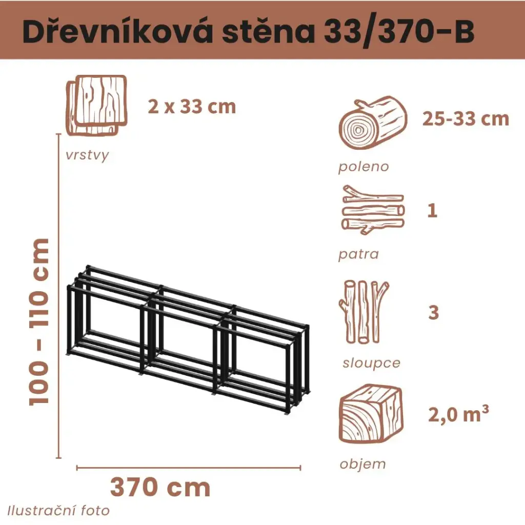 Dřevníková stěna 33/370 cm dvojitá