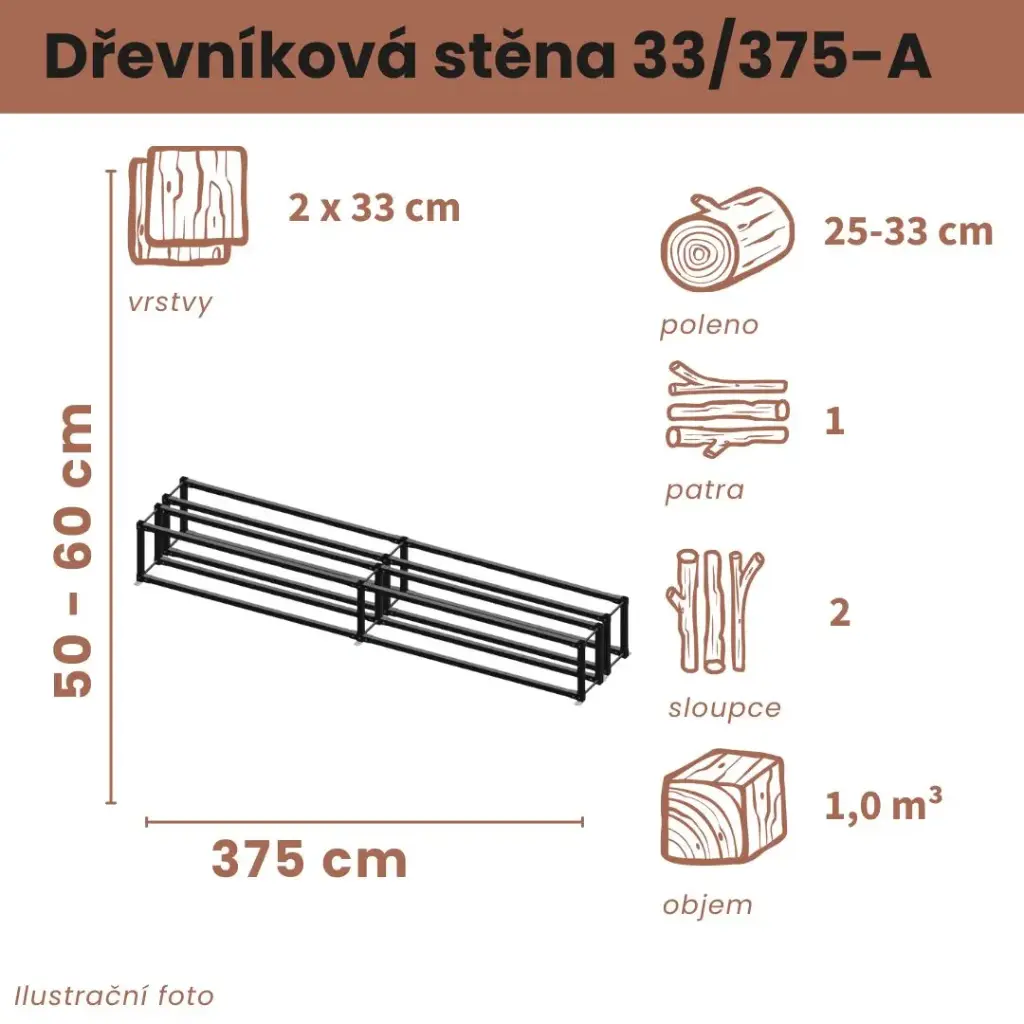 [2x33/375-A] Dřevníková stěna 33/375 cm dvojitá (50 cm, 1 level)