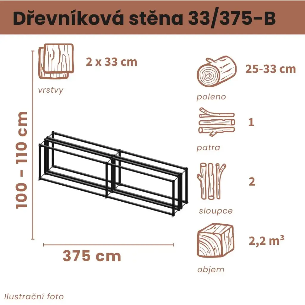 Dřevníková stěna 33/375 cm dvojitá