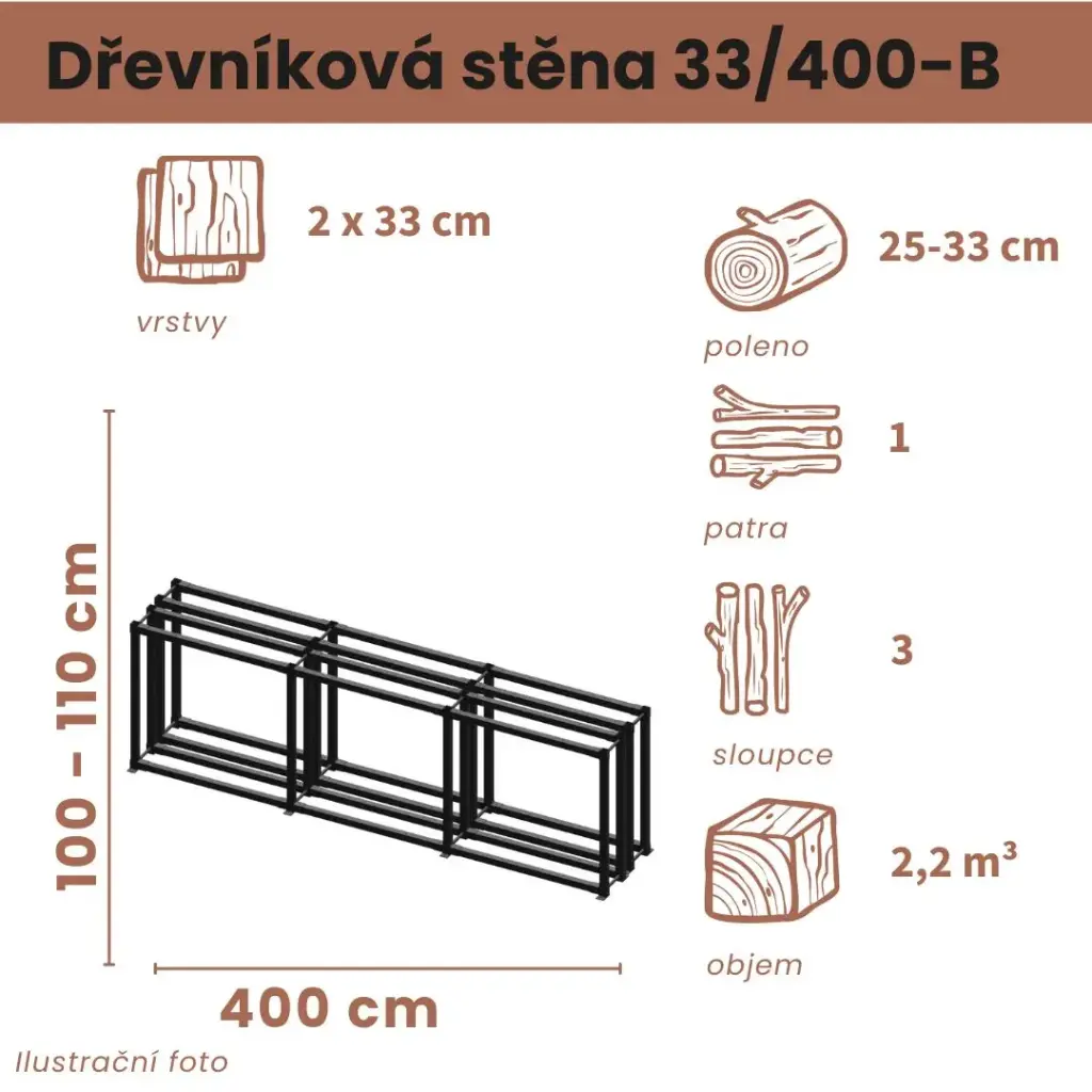 Dřevníková stěna 33/400 cm dvojitá