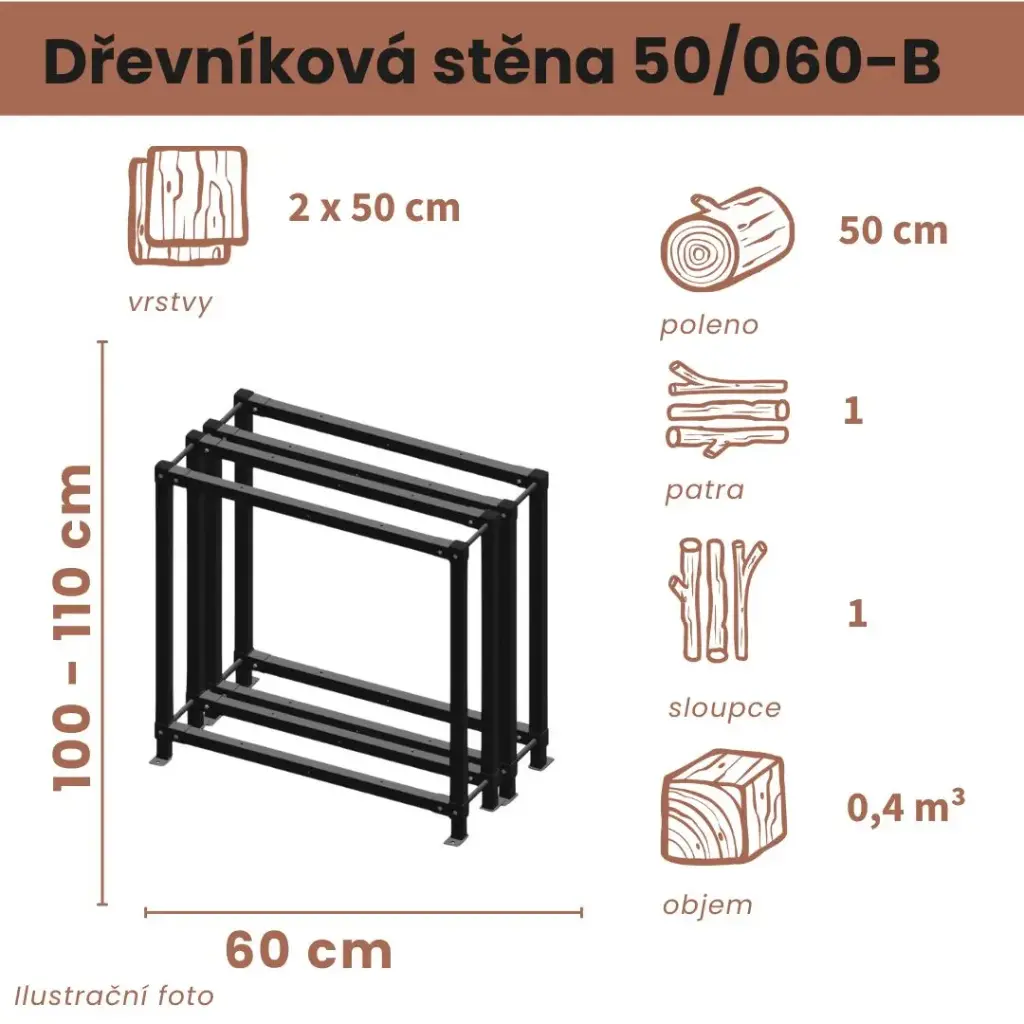 Dřevníková stěna 50/060 cm dvojitá