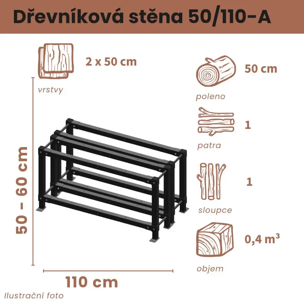 [2x50/110-A] Dřevníková stěna 50/110 cm dvojitá (50 cm, 1 patro)