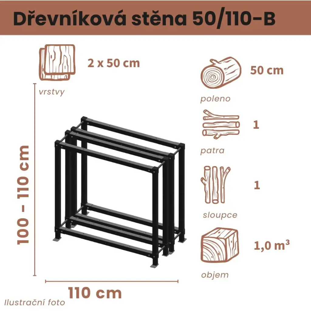 Dřevníková stěna 50/110 cm dvojitá