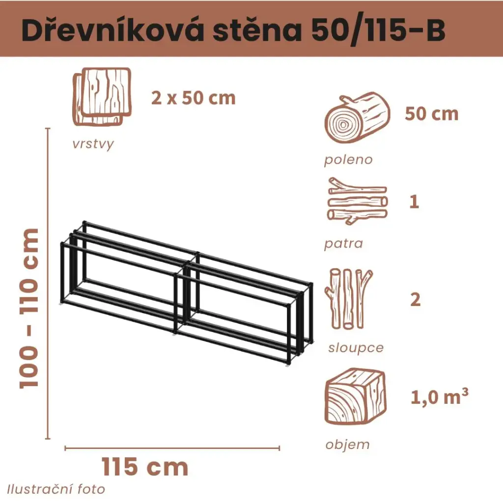 Dřevníková stěna 50/115 cm dvojitá
