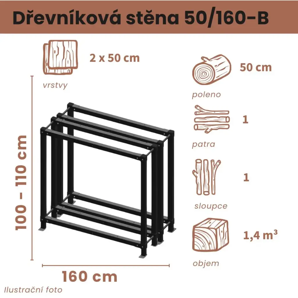 Dřevníková stěna 50/160 cm dvojitá