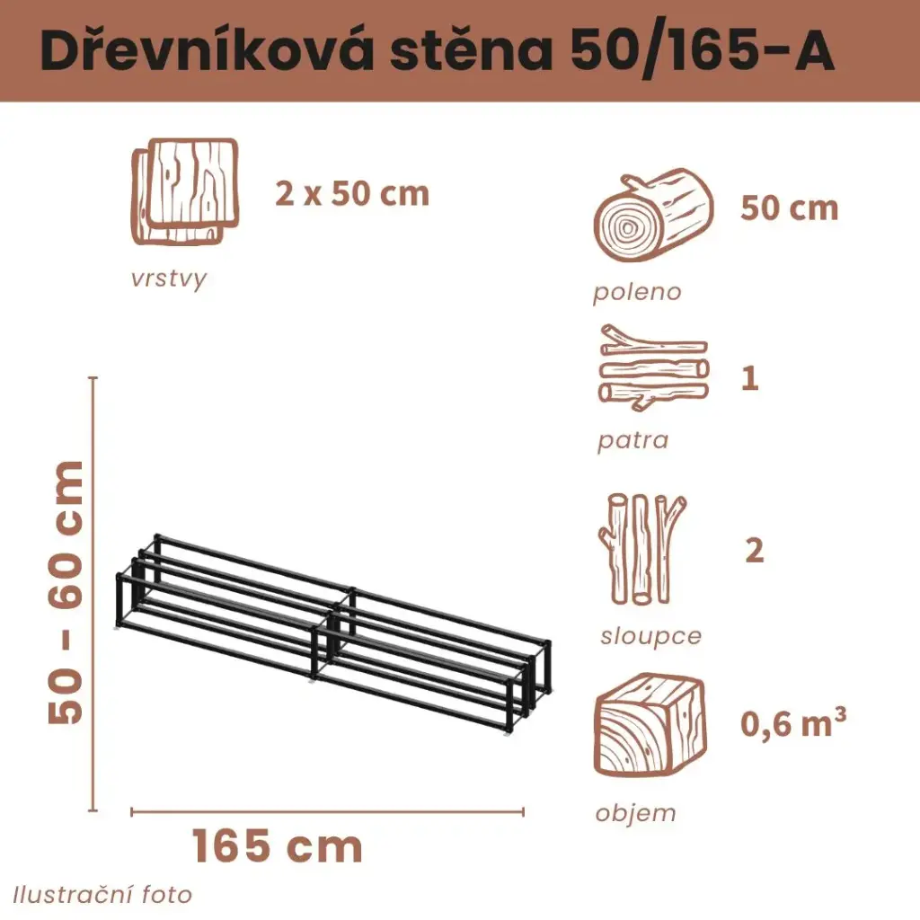 Dřevníková stěna 50/165 cm dvojitá