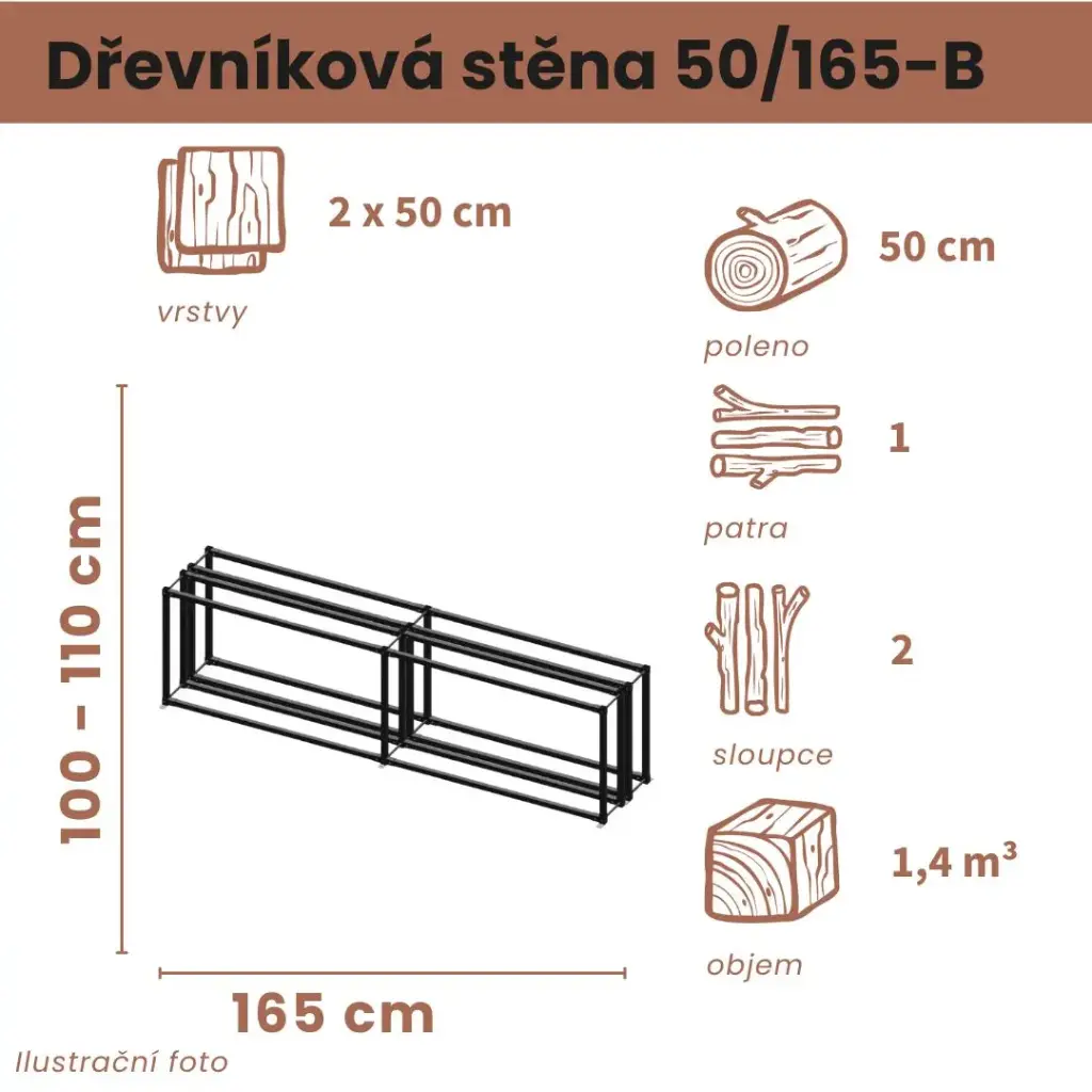 Dřevníková stěna 50/165 cm dvojitá