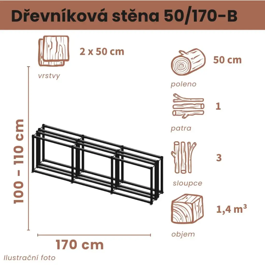 Dřevníková stěna 50/170 cm dvojitá