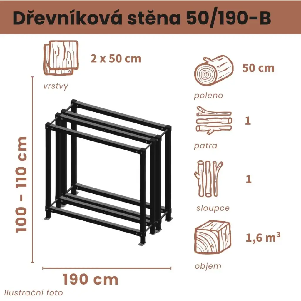 Dřevníková stěna 50/190 cm dvojitá