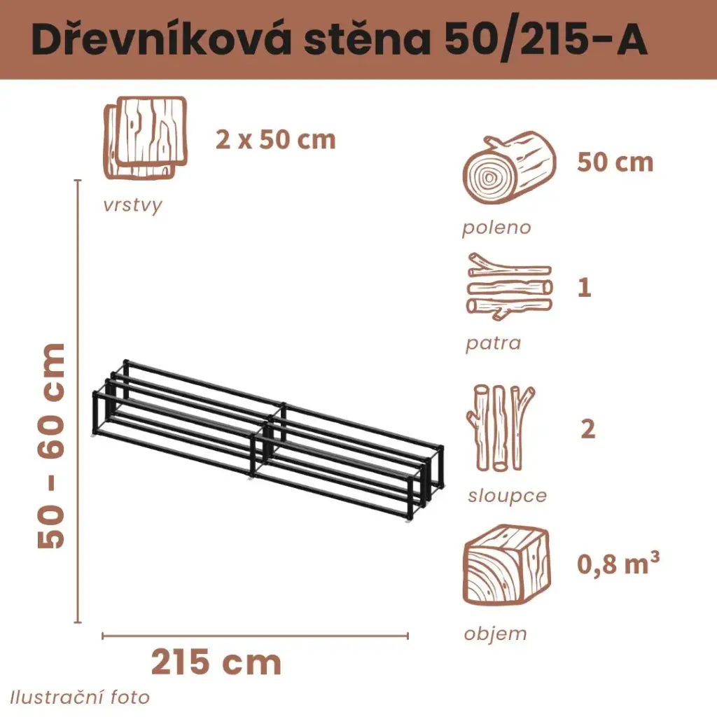 Dřevníková stěna 50/215 cm dvojitá