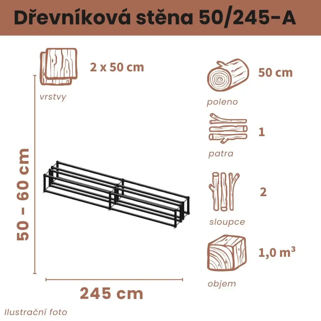 Dřevníková stěna 50/245 cm dvojitá
