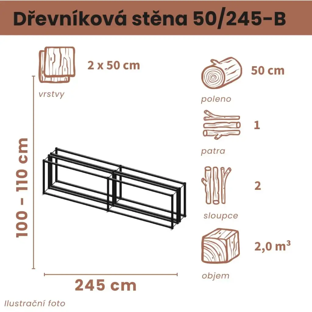 Dřevníková stěna 50/245 cm dvojitá
