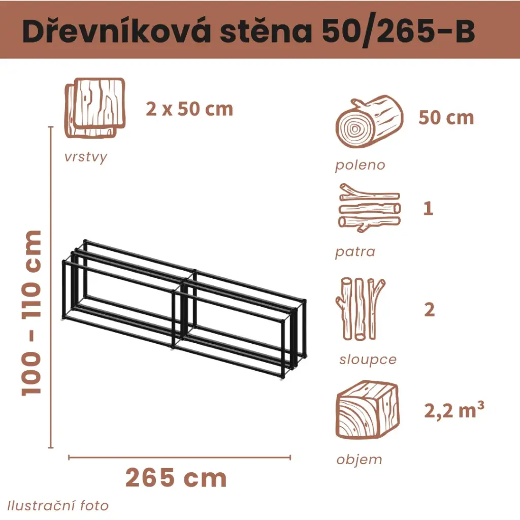 Dřevníková stěna 50/265 cm dvojitá
