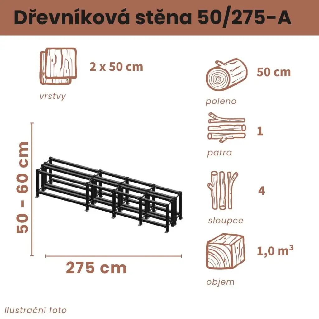 Dřevníková stěna 50/275 cm dvojitá