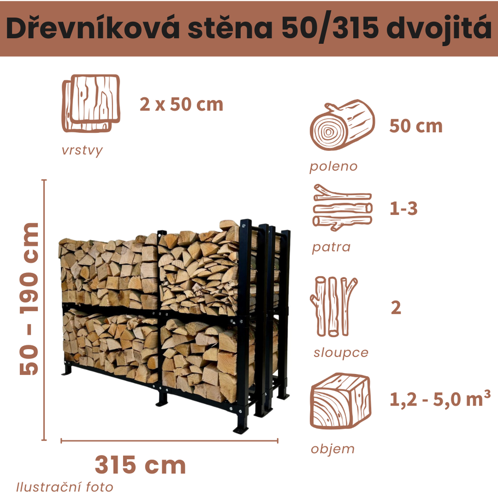Dřevníková stěna 50/315 cm dvojitá