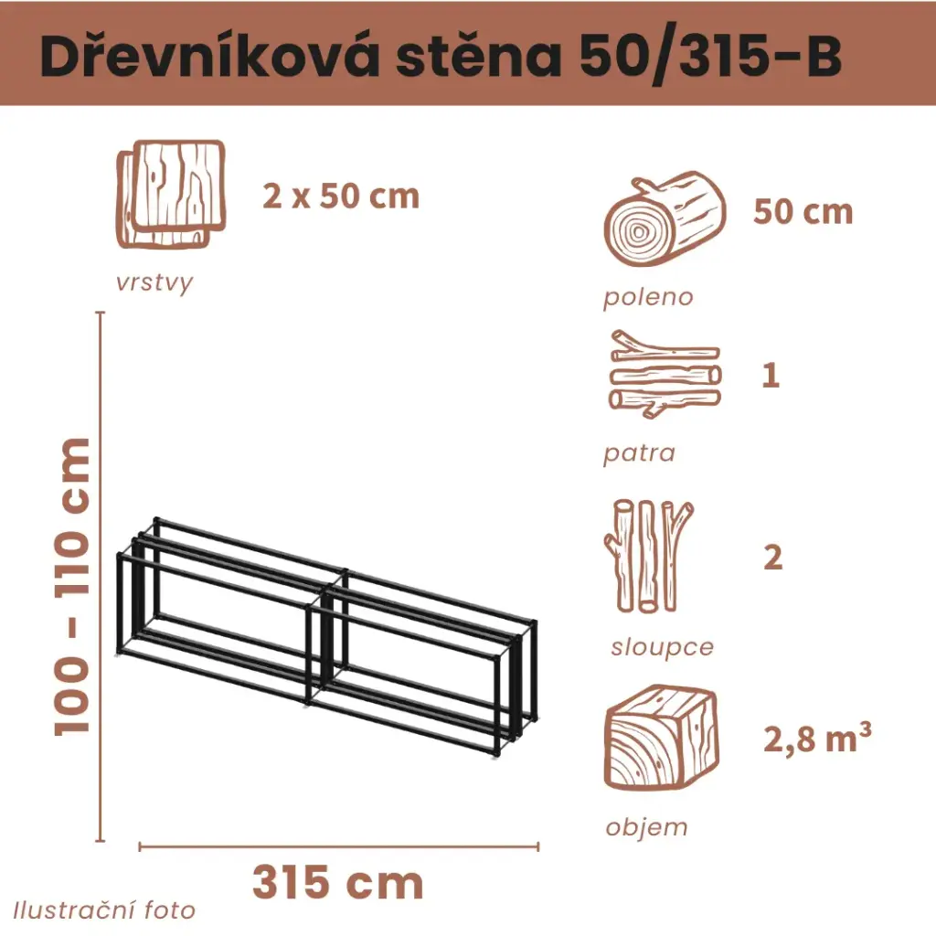 Dřevníková stěna 50/315 cm dvojitá