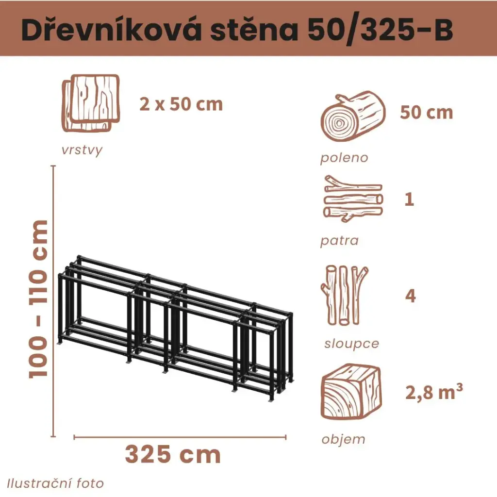 Dřevníková stěna 50/325 cm dvojitá
