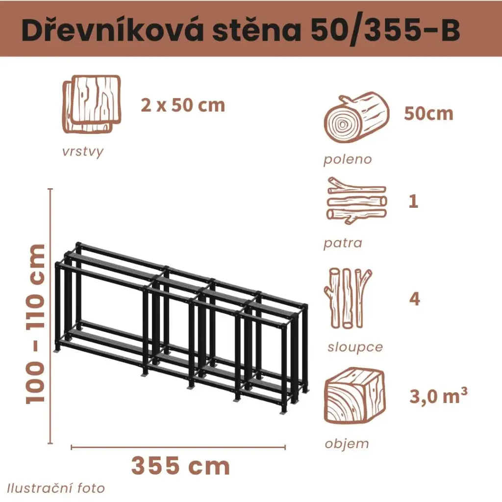 Dřevníková stěna 50/355 cm dvojitá