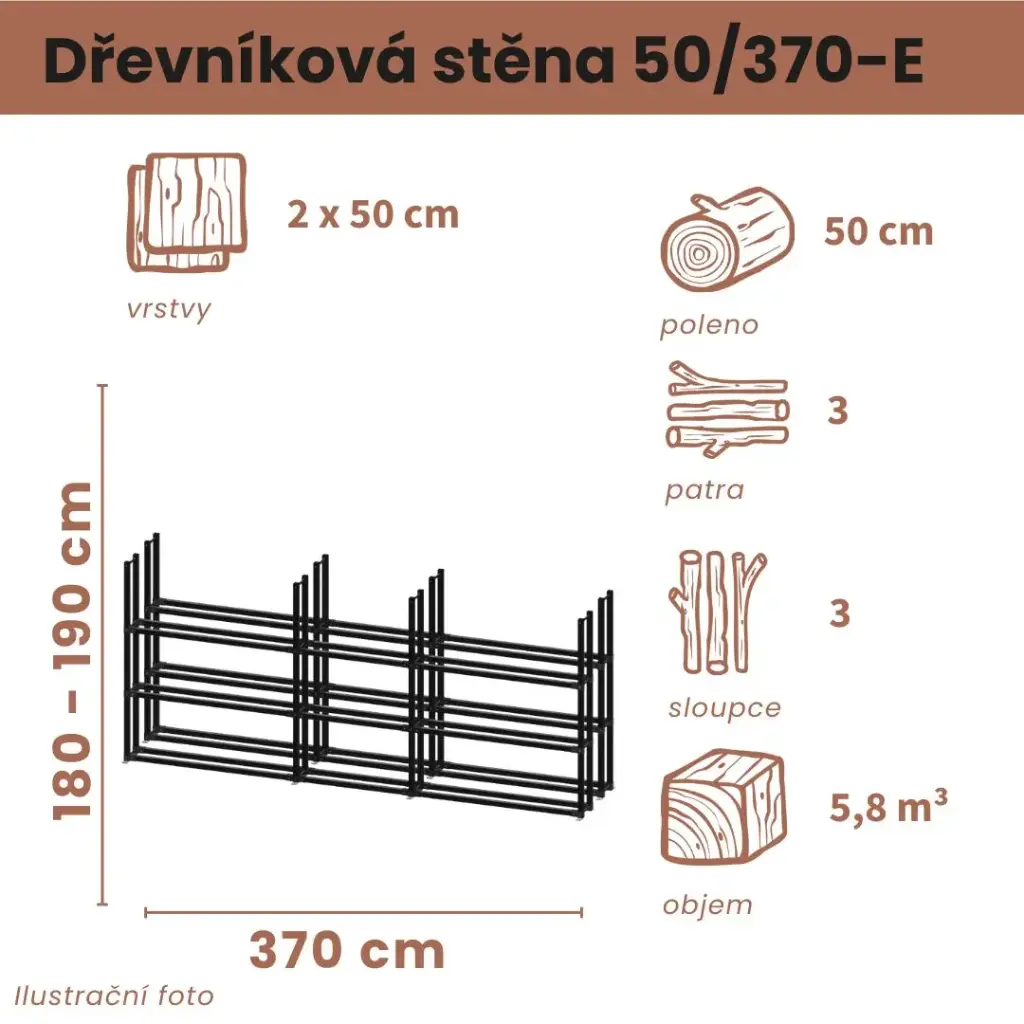 Dřevníková stěna 50/370 cm dvojitá