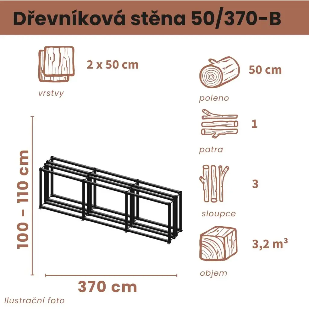 Dřevníková stěna 50/370 cm dvojitá