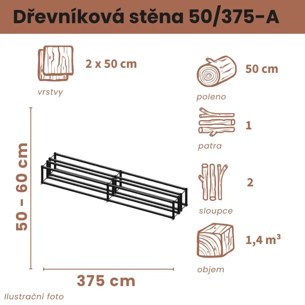 Dřevníková stěna 50/375 cm dvojitá