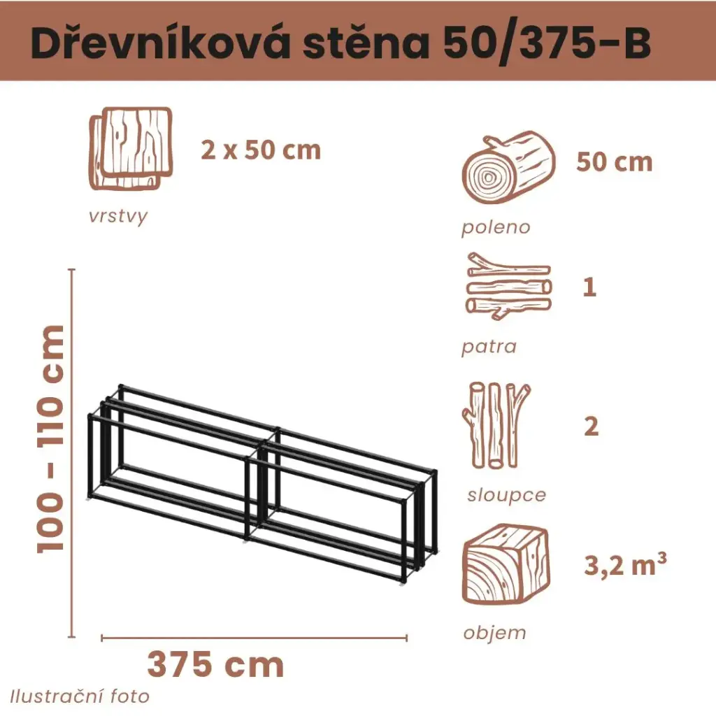 Dřevníková stěna 50/375 cm dvojitá