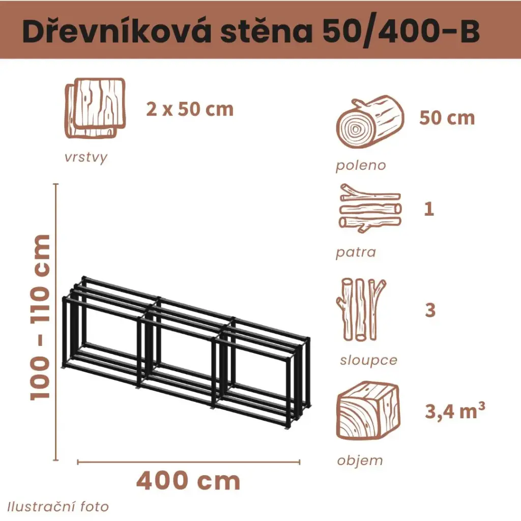 Dřevníková stěna 50/400 cm dvojitá