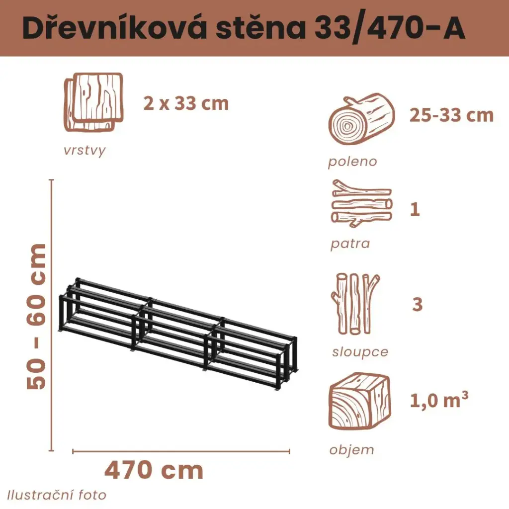 [2x33/470-A] Dřevníková stěna 33/470 dvojitá (50 cm, 1 level)