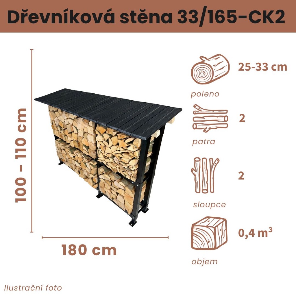 Dřevníková stěna 33/165 cm s šindelovou střechou