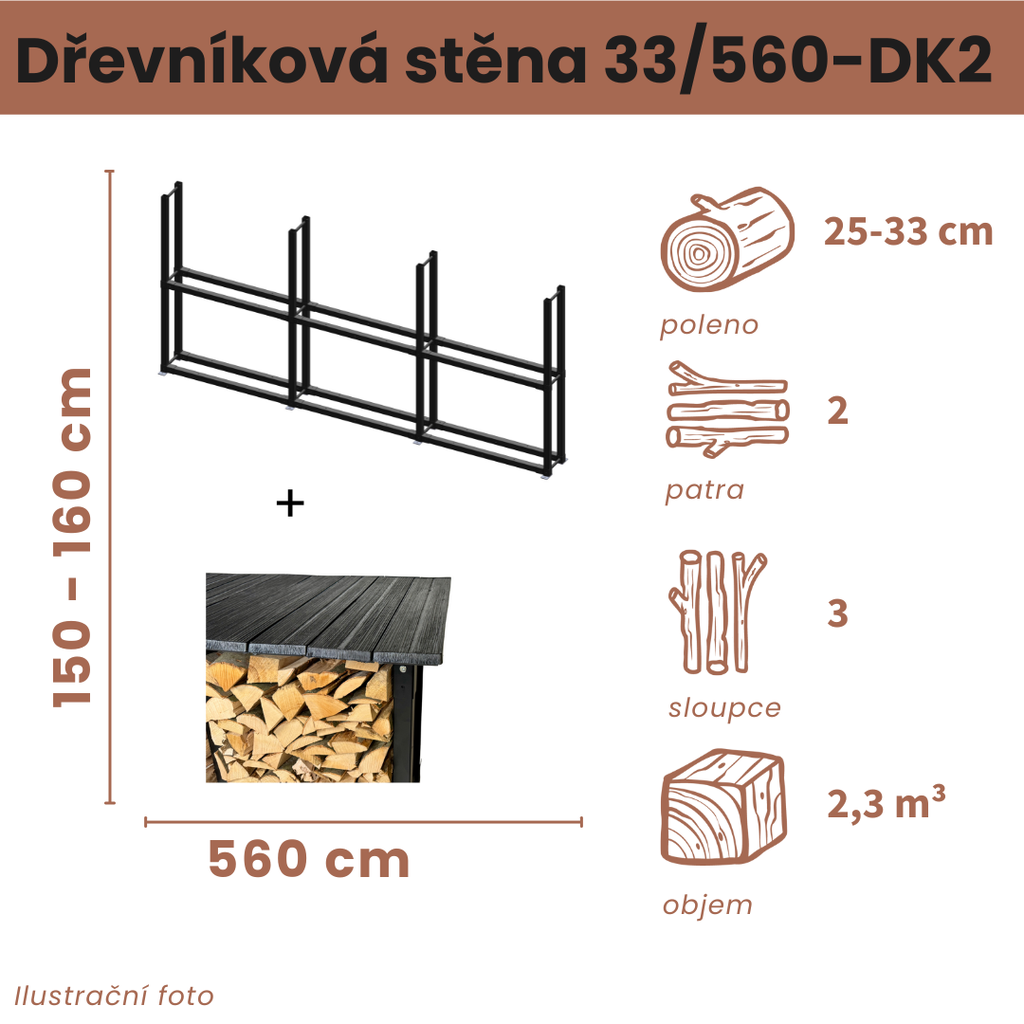 [33/560-DK2] Dřevníková stěna 33/560 cm s šindelovou střechou