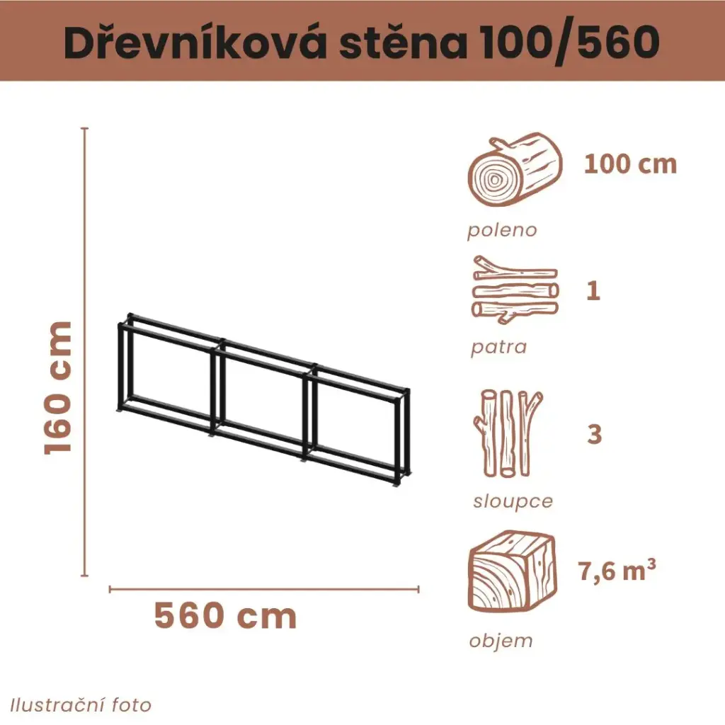 Dřevníková stěna 100/560 cm
